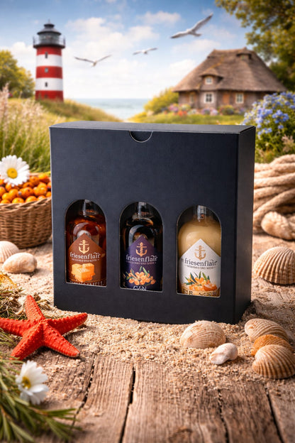 friesenflair Küsten-Trio-Bundle Mini 3x 0,1 Liter und 3x Shotgläser 4cl