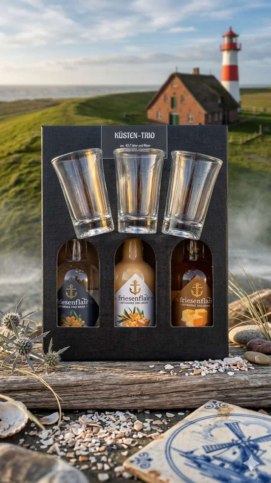 friesenflair Küsten-Trio-Bundle Mini 3x 0,1 Liter und 3x Shotgläser 4cl