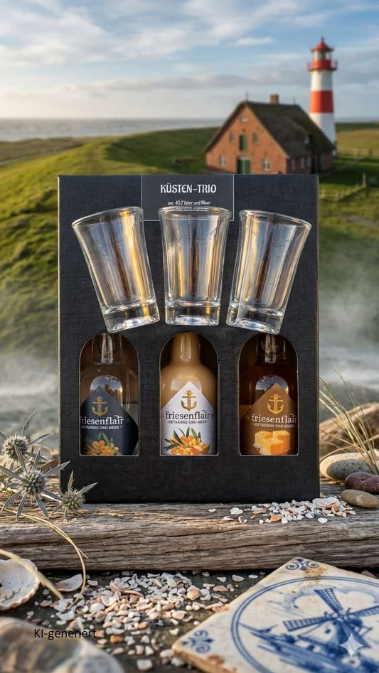 friesenflair Küsten-Trio-Bundle Mini 3x 0,1 Liter und 3x Shotgläser 4cl