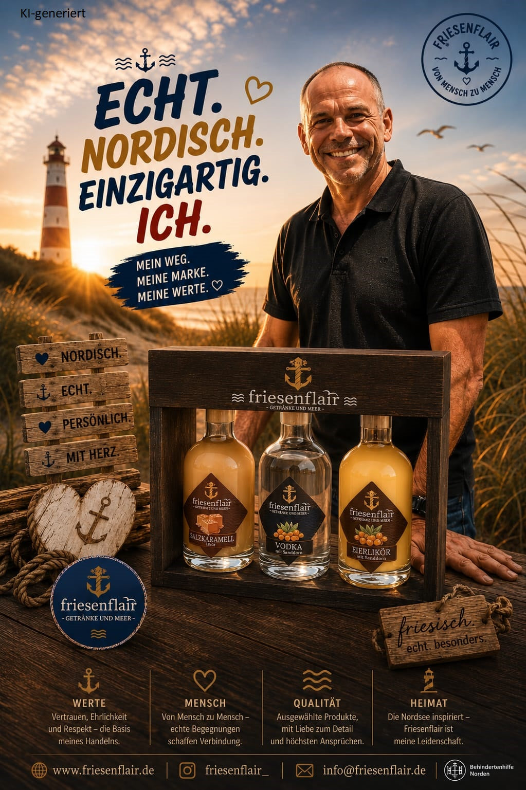 friesenflair Küsten-Trio-Bundle Mini 3x 0,1 Liter exclusiv im eleganten Holzdisplay